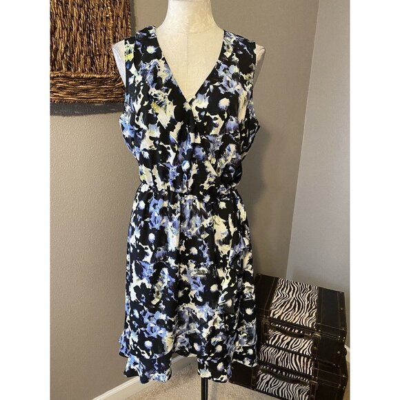 APT 9 Dress Blue Floral Large 10 12 14 V Neck Midi Washable - Picture 3 of 7